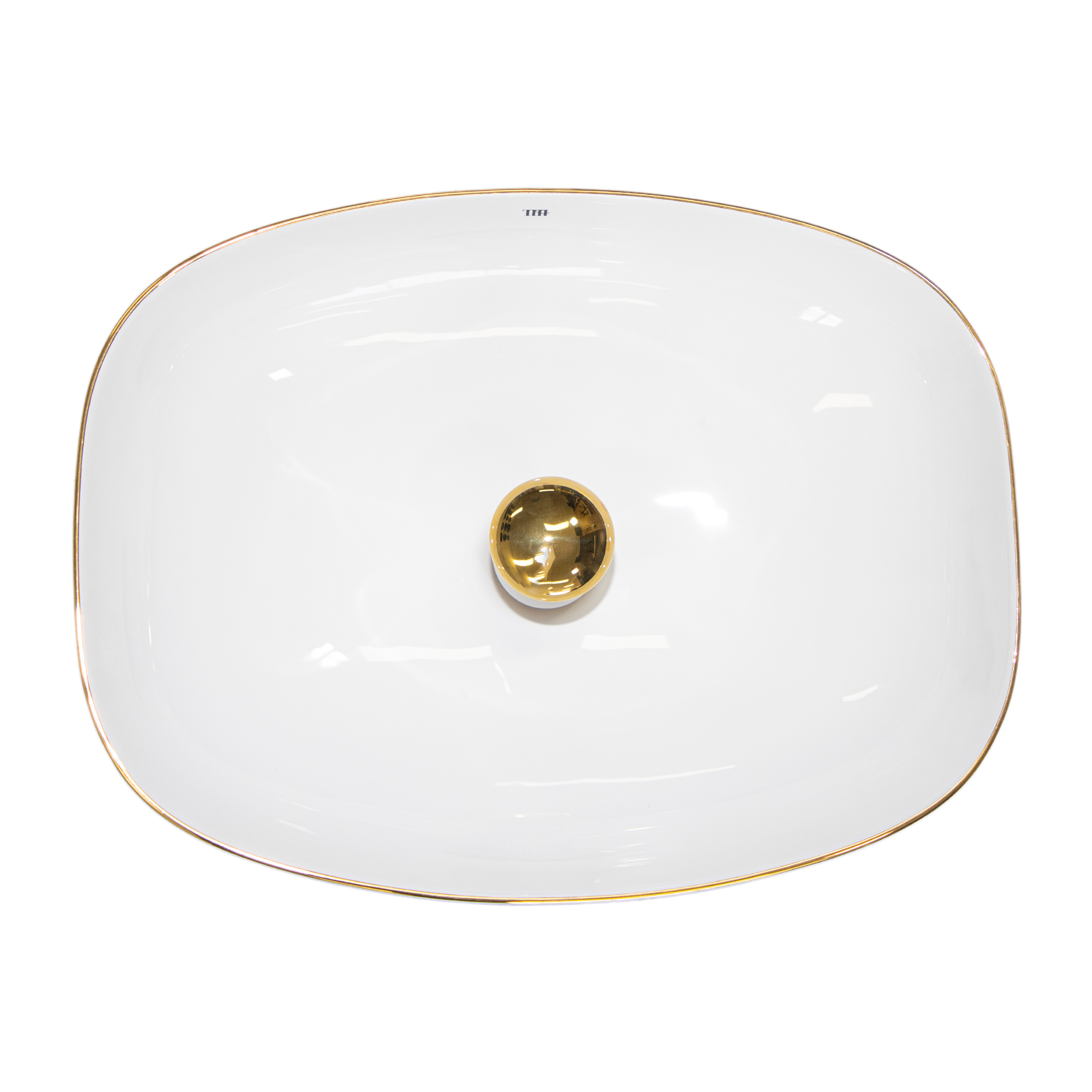 THH Above Counter Ceramic Bathroom Basin White with Gold Line 500x350x140mm