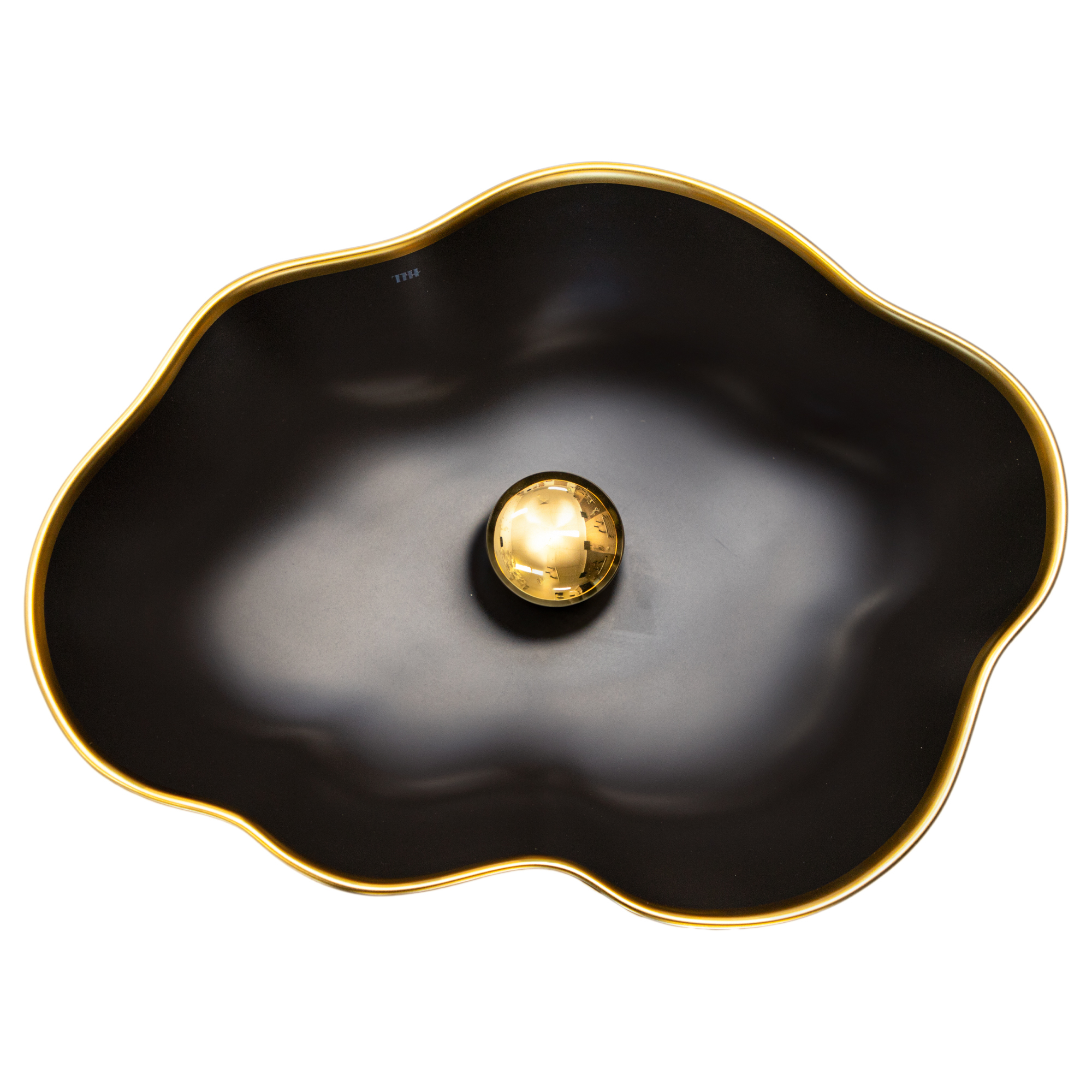 THH Above Counter Ceramic Bathroom Basin Matt Black with Gold Trim 500x380x130mm