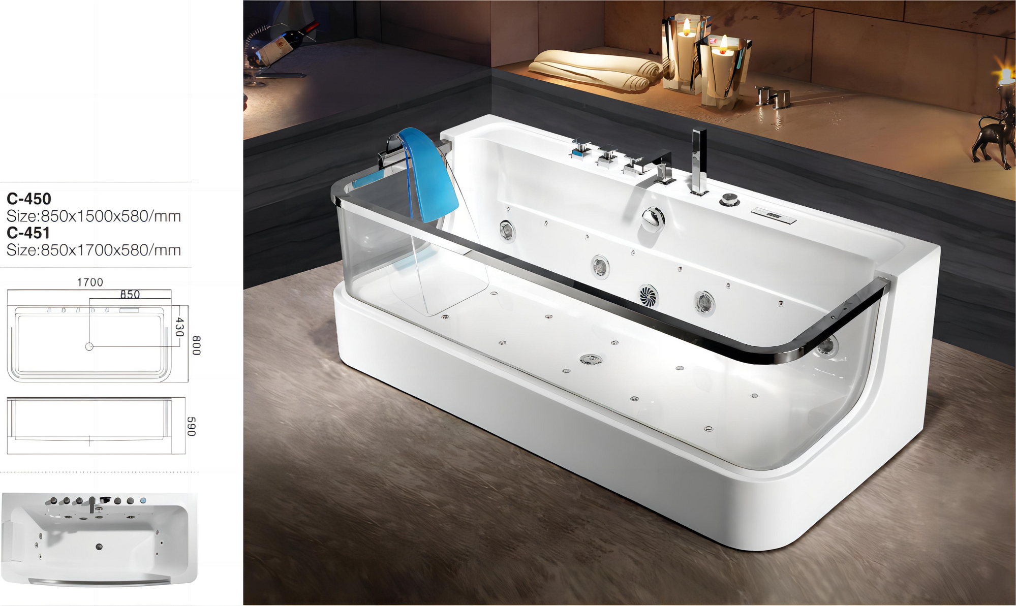 THH Jacuzzi Free Standing Bathtub 85*150*58 HHBT29