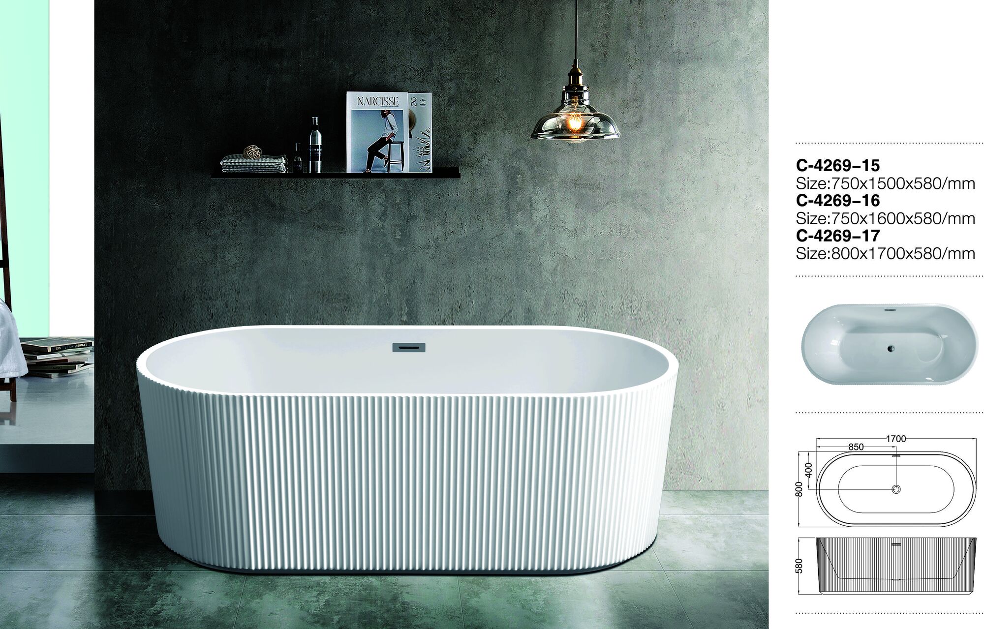 THH Free Standing Bathtub 80X170X58 HHBT38