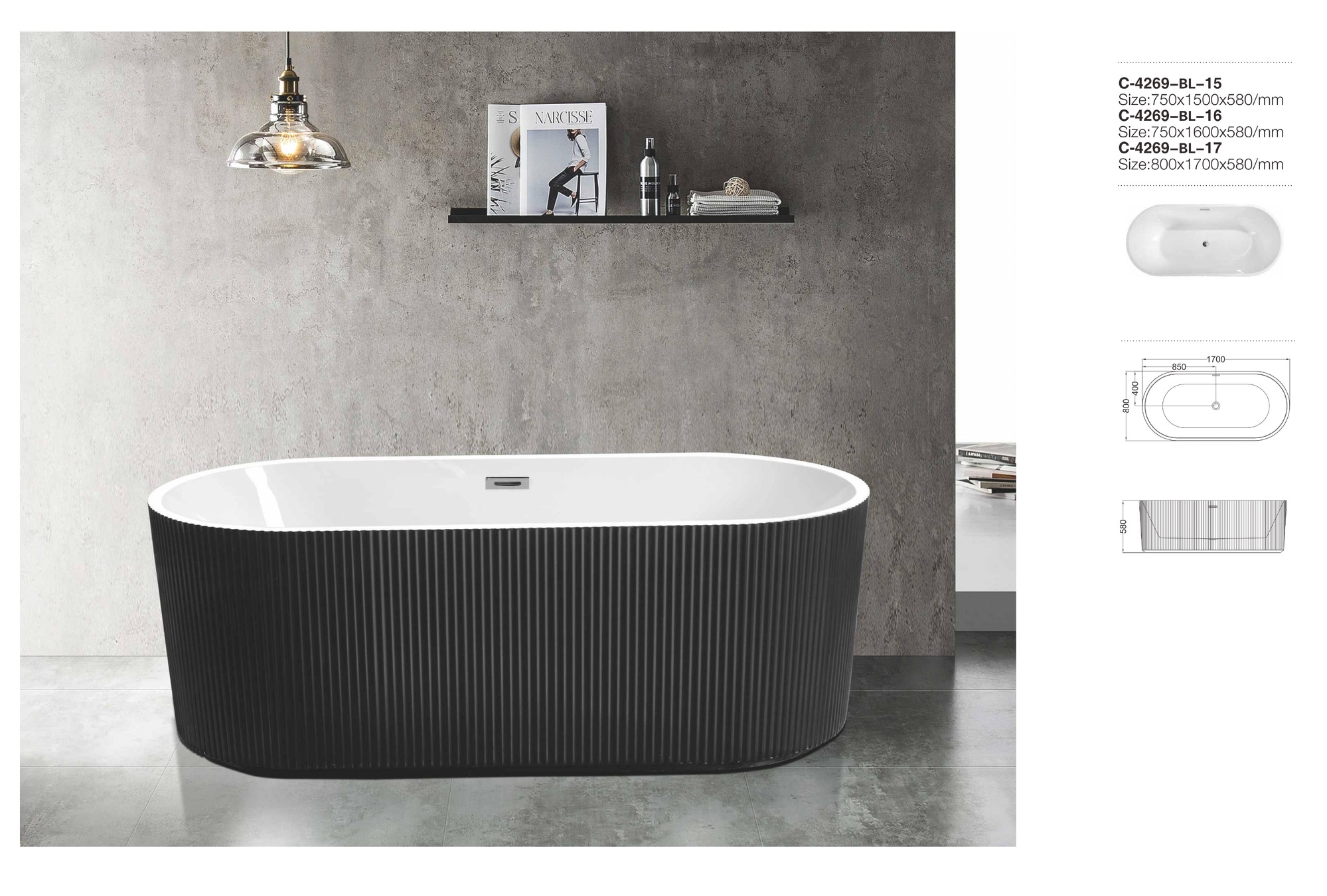THH Free Standing Bathtub 80X170X58 HHBT39