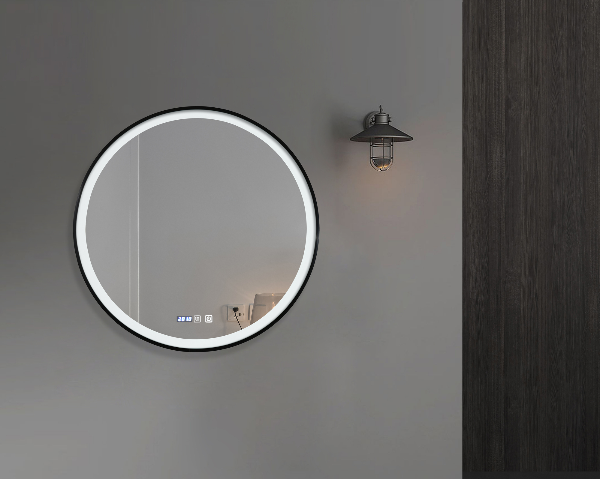 THH 700*700 LED Light &amp; Defogger Mirror Black Frame