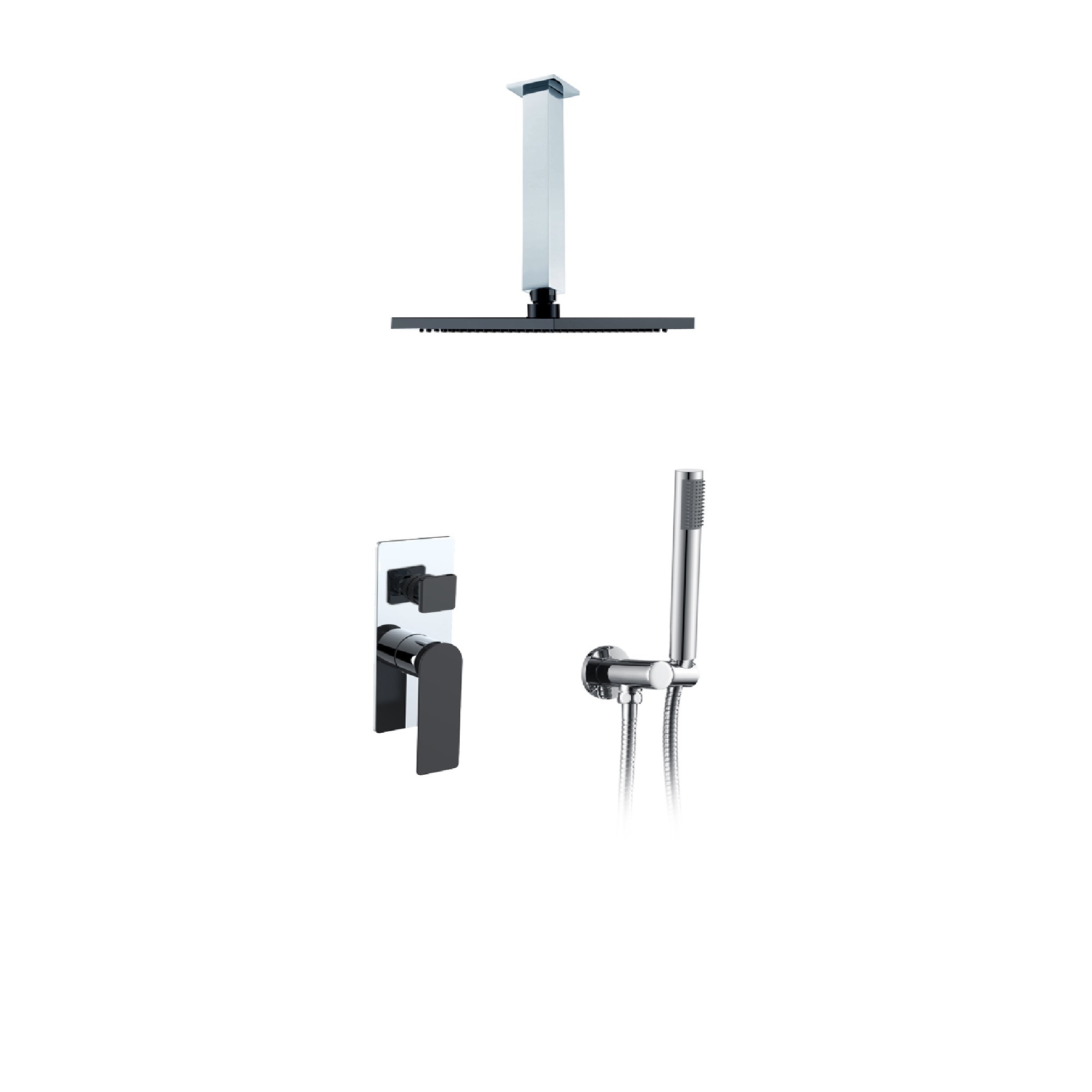 THH Bathroom Concealed Shower Set  Black &amp; Chrome Head shower in Matt Black