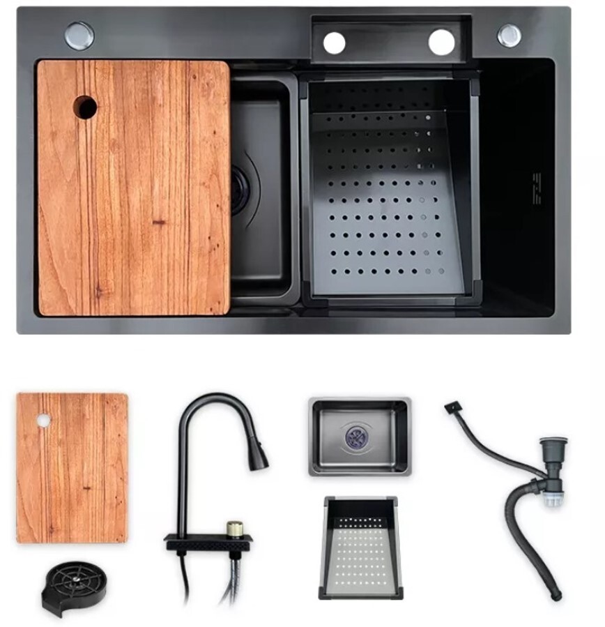 THH All In One Rain Kitchen Sink Black 750*450*220 MM